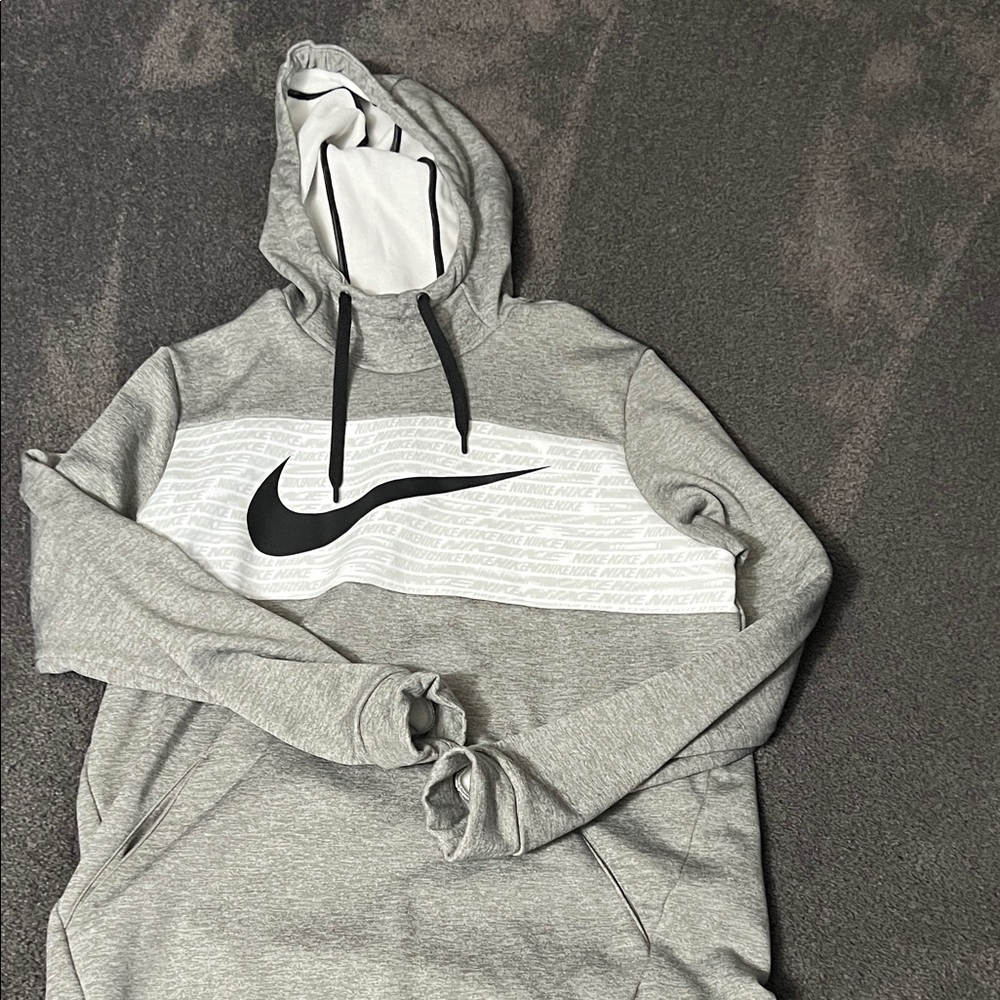 Nike Men's Gray and White Hoodie